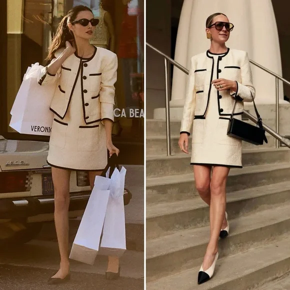 VERONICA BEARD Darla Jacquard Contrast Trim Jacket Size 10 Ivory Black - Picture 10 of 16